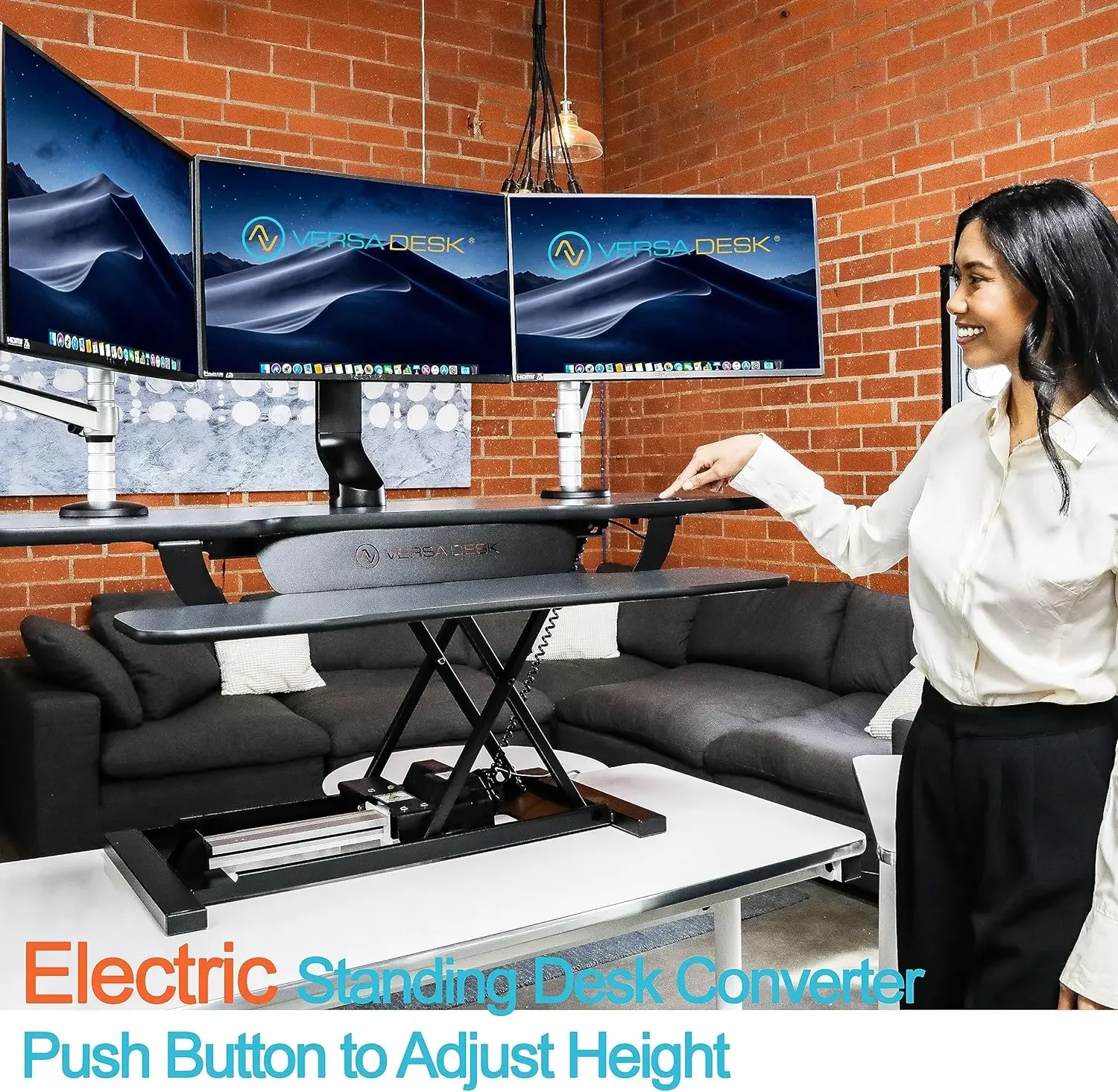 

36" Power Height Adjustable Desk Lift for Standing or Sitting with Keyboard Tray, Built-in USB Charging Port, Holds 80 lbs