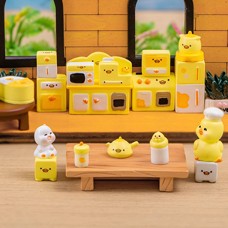 Micro Landscape Resin Crafts, Cartoon, Cute, Kitchen, Duckling, Cabinet, Fridge, Oven, DIY, Accessories, 10Pcs