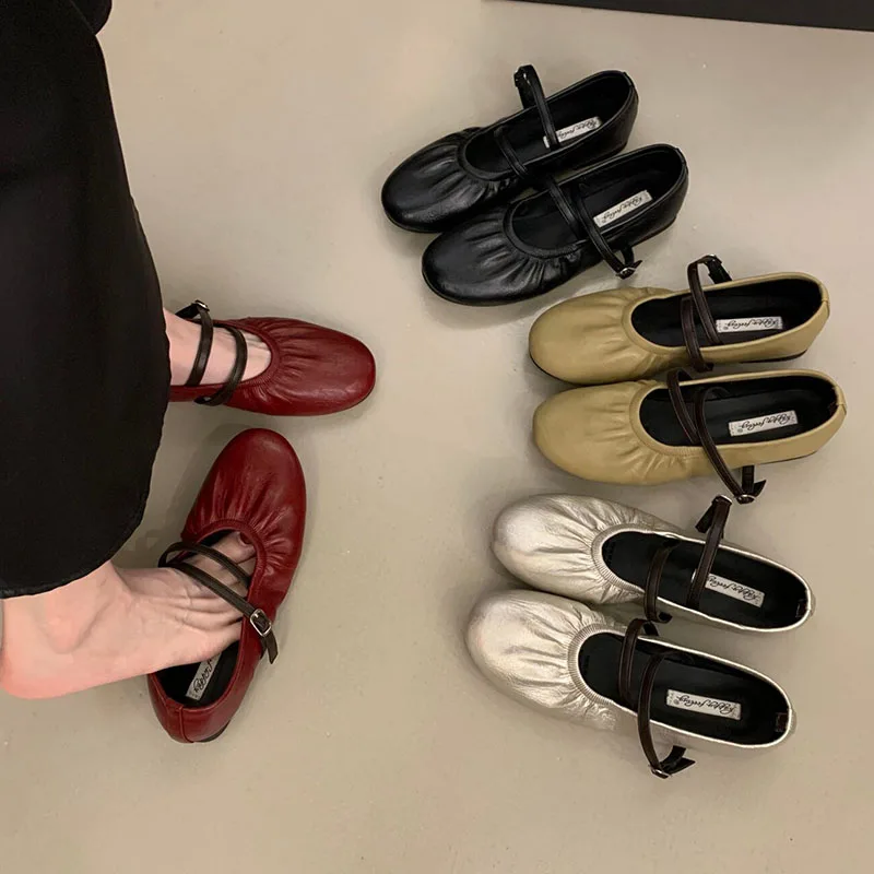 Modische Schnallenriemen-Damen-Mary-Jane-Schuhe, Lolita-Schuhe, Weiche Elegante Damen-Flats mit Runder Zehenpartie, Neue Damenschuhe – Detail 1