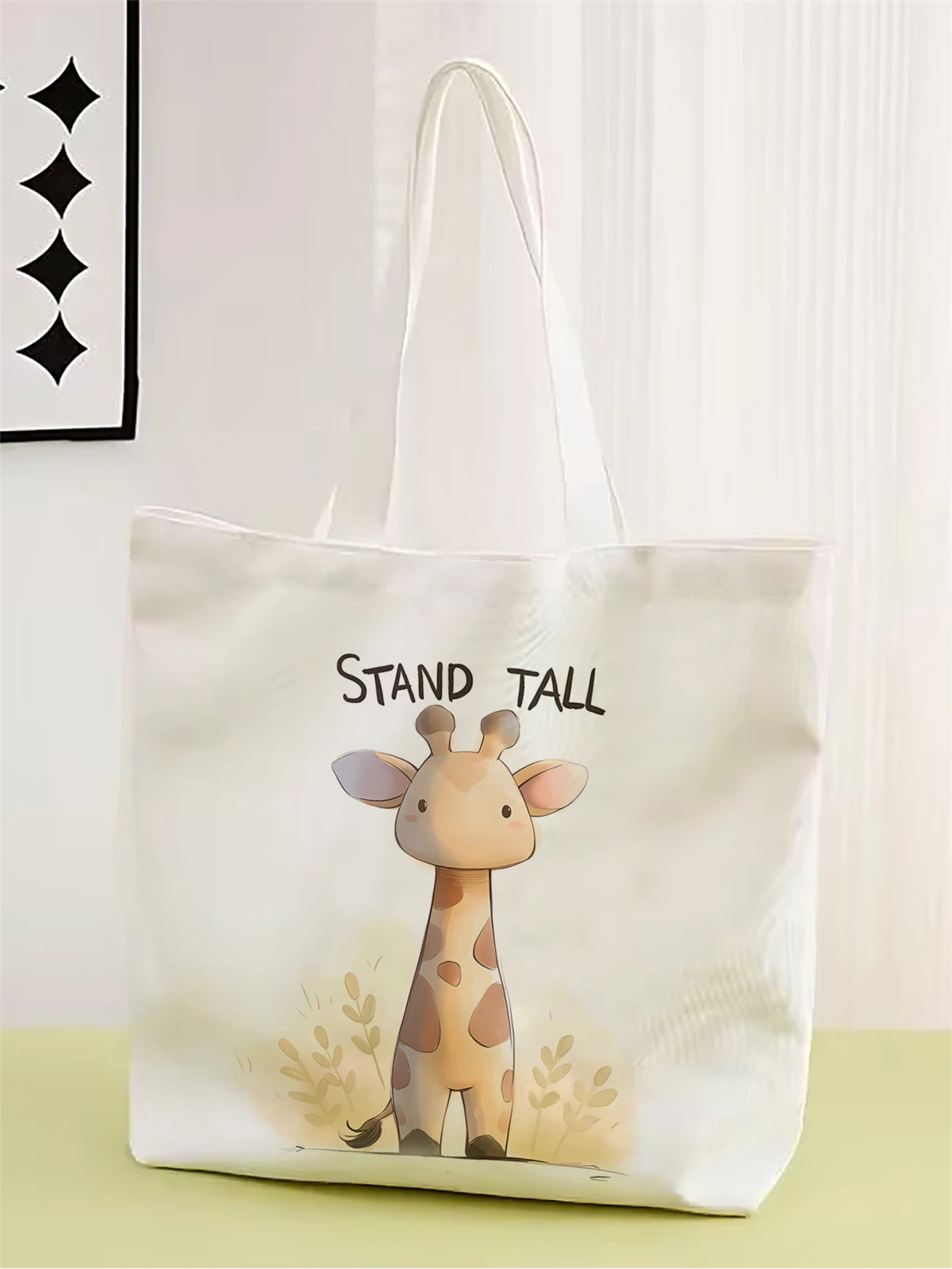

1pc,cute giraffe handbag, reusable fashionable handbag, multifunctional handbag, printed canvas shopping bag