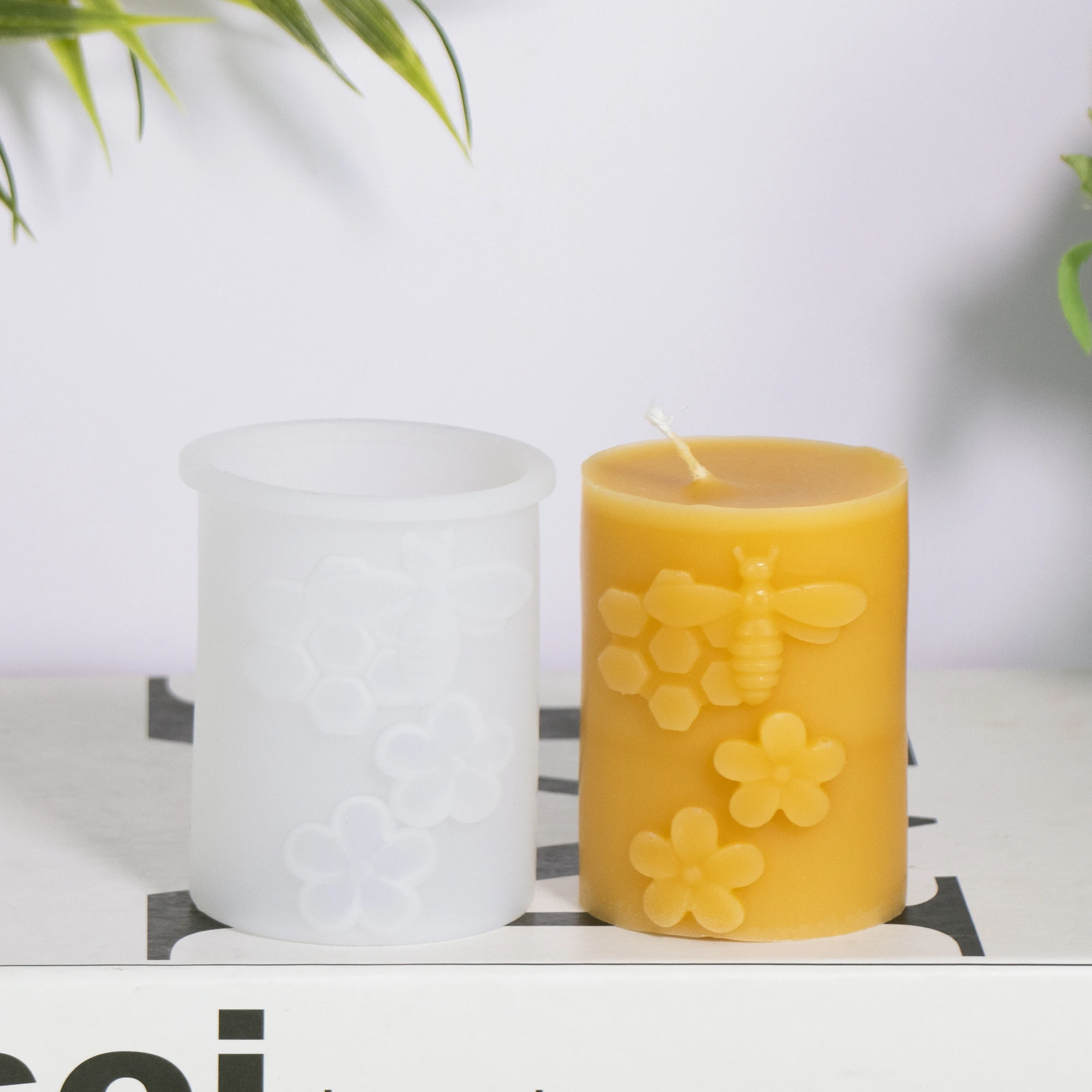 3D Bee Cylindrical Candle Mould DIY Embossed Honeycomb Pillar Gypsum Soap Candle Making Tools Handmade Home Decoration Gifts