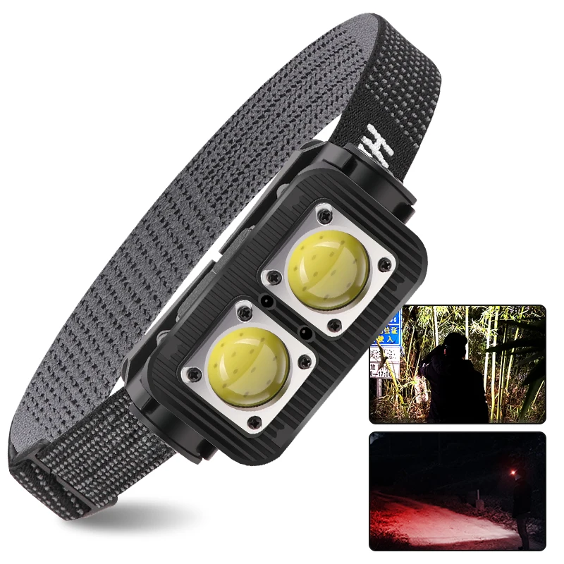 Led Headlamp COB Sensor Head Lamp Flashlight Built in 18650 Battery Headlight Running White and Red Lighting Hiking Lantern Bulb