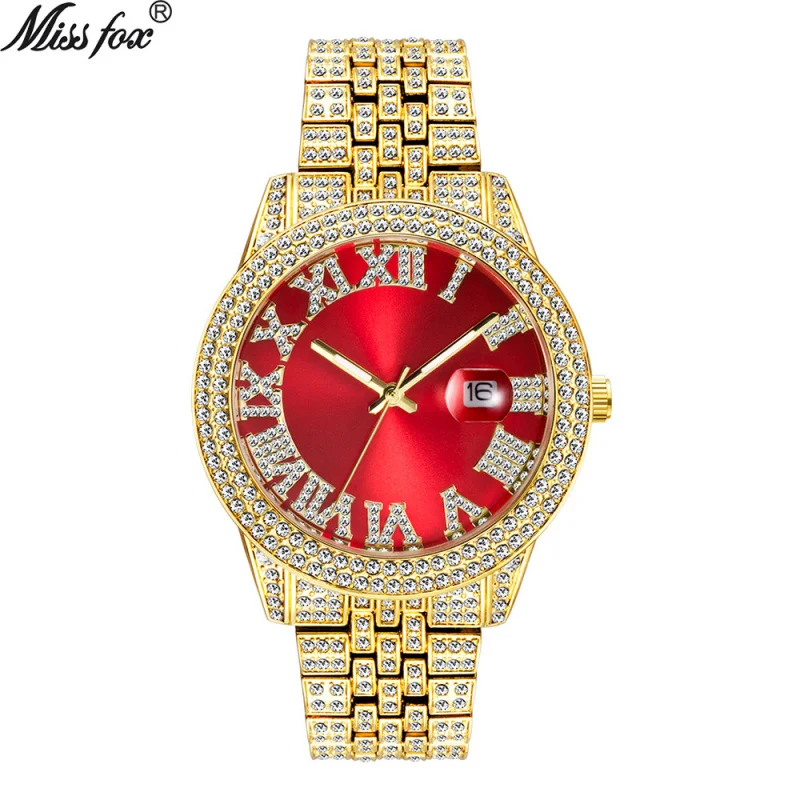 Official brand free shippingFashion Roman Rice Noodle Plate Full Diamond Waterproof Luminous QuartzMen's Watch