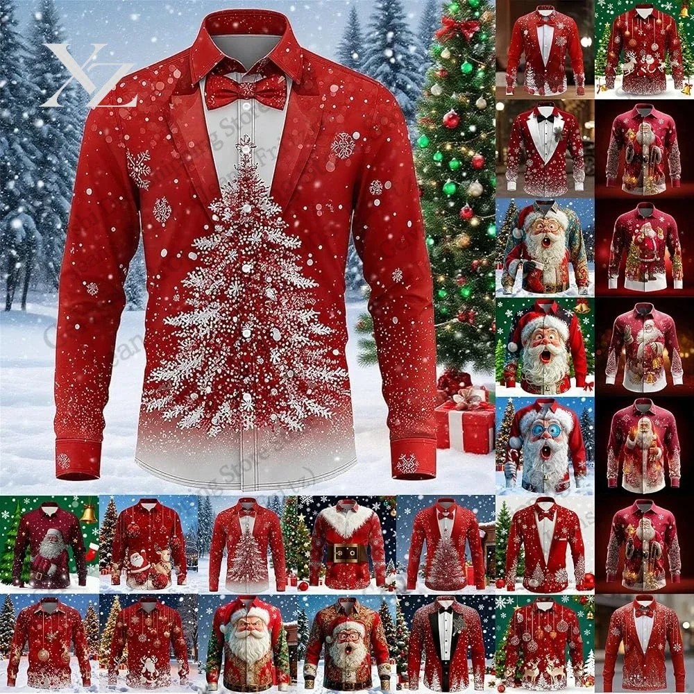 Christmas Tree 3d Print Long Sleeve Shirt Men Women Fashion Snowflake Christmas Fake Suit Printed Blouse Men Clothes Santa Claus