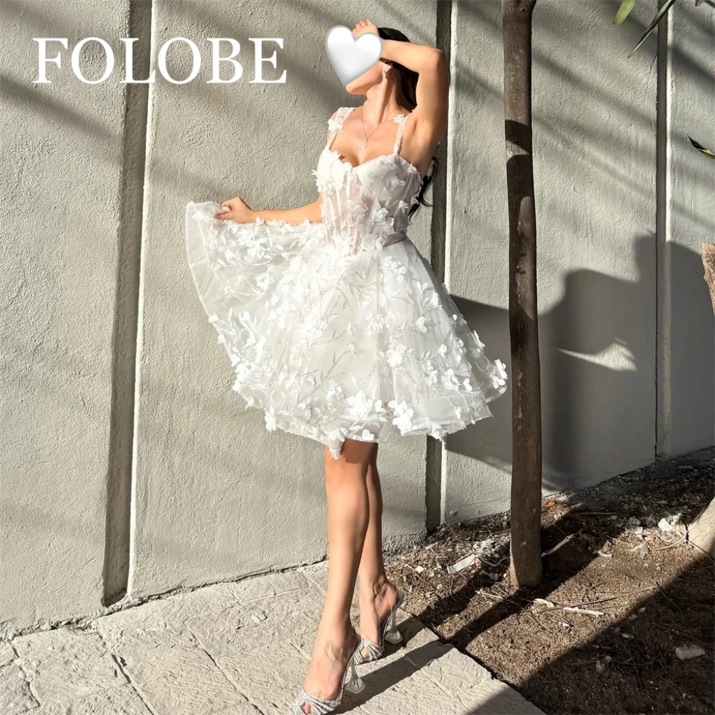 

Customized Glitter Wedding Dress A-Line White Bride Gowns Lace Appliques Short Ball Gown Formal Evening Dresses 2025