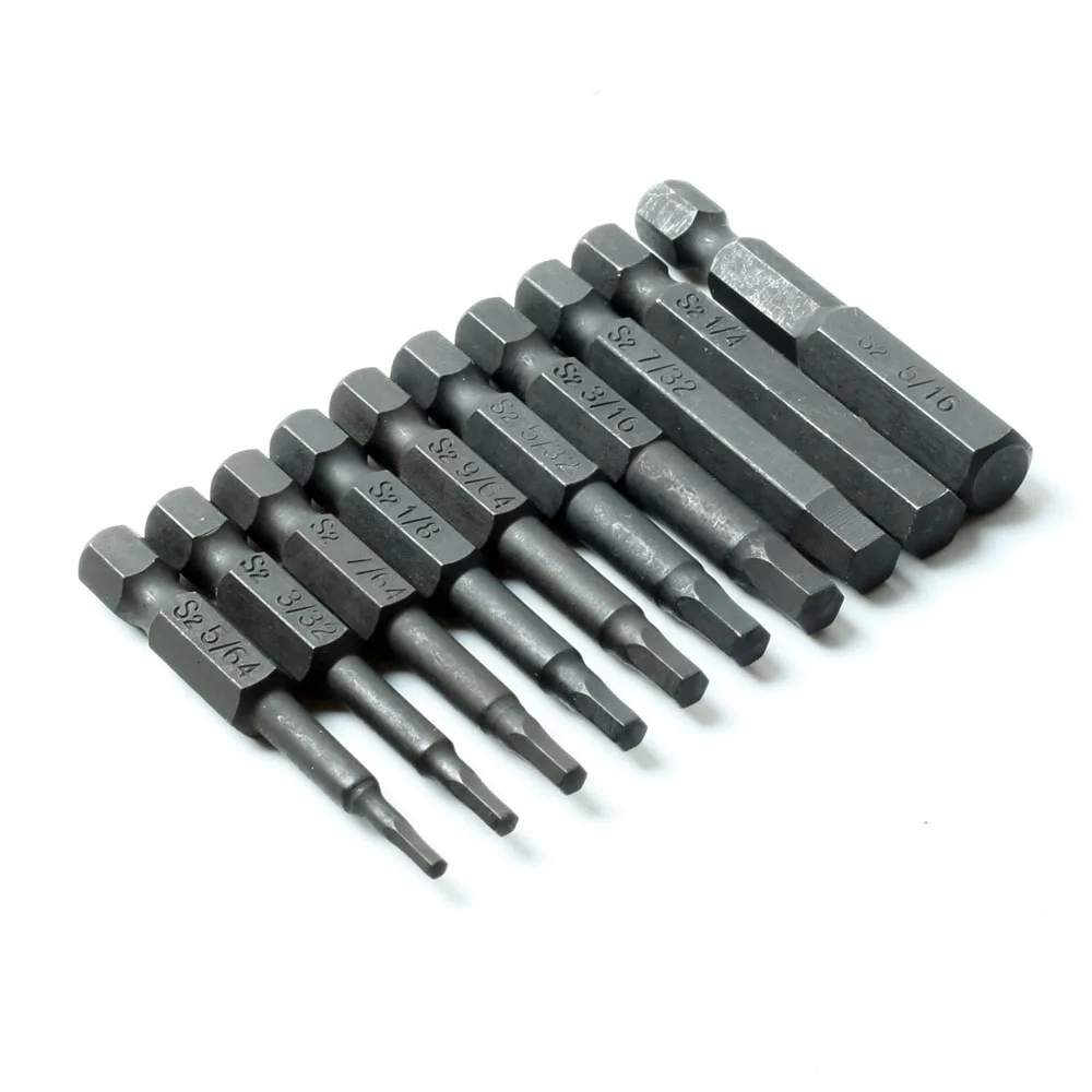 10 Chiếc SAE/Lục Giác Hệ Mét Đầu Allen Cờ Lê Bộ Mũi Khoan 1/4 "Đường Kính Nhanh Vỏ Từ Tua Vít bit Bộ