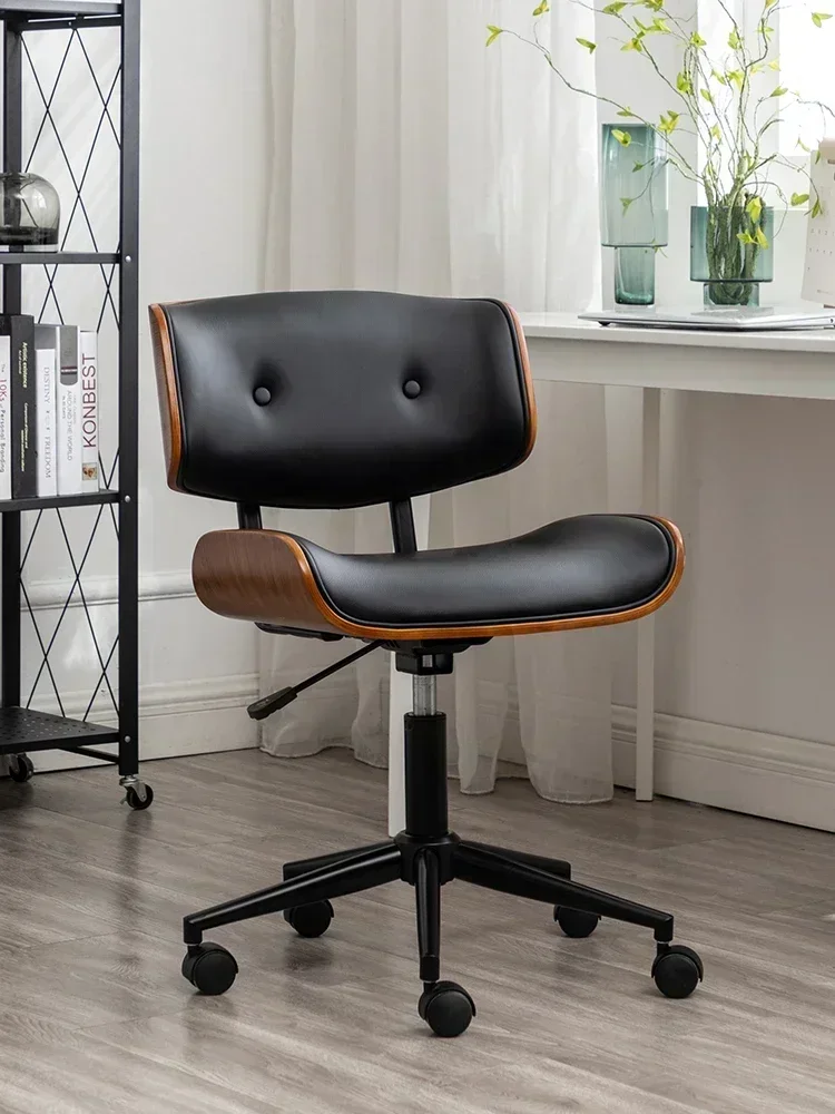 Light Luxury Office Computer Chair, Home Solid Wood Roller Skating Chair, Bedroom Study Long-term Sitting Lift Swivel