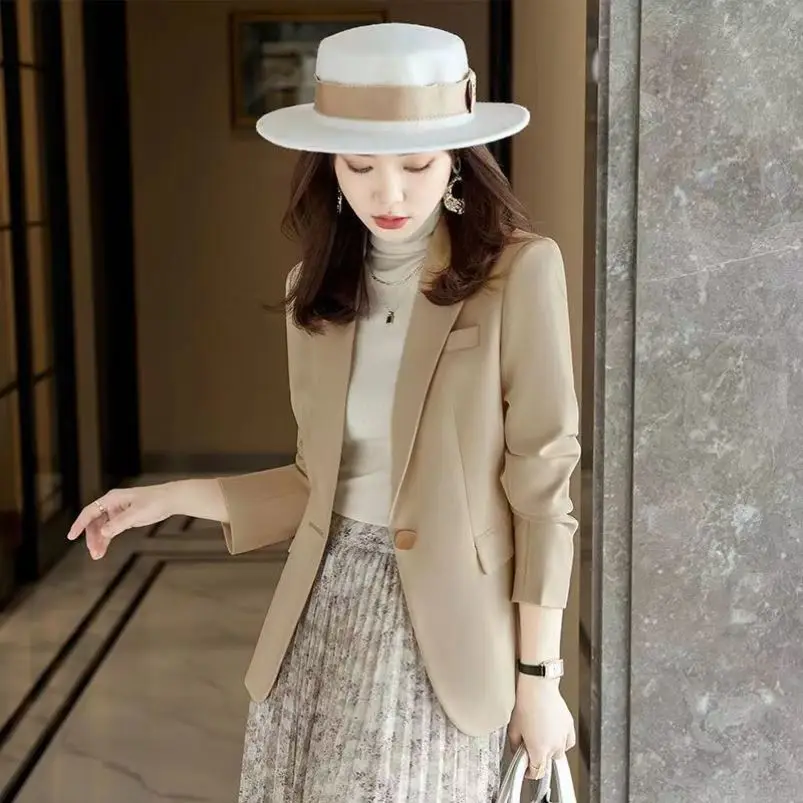

Fashionable Pure Color Casual Women's Suit Jacket Spring Autumn Slim Fit Drapey High End Small Size Western Style Top
