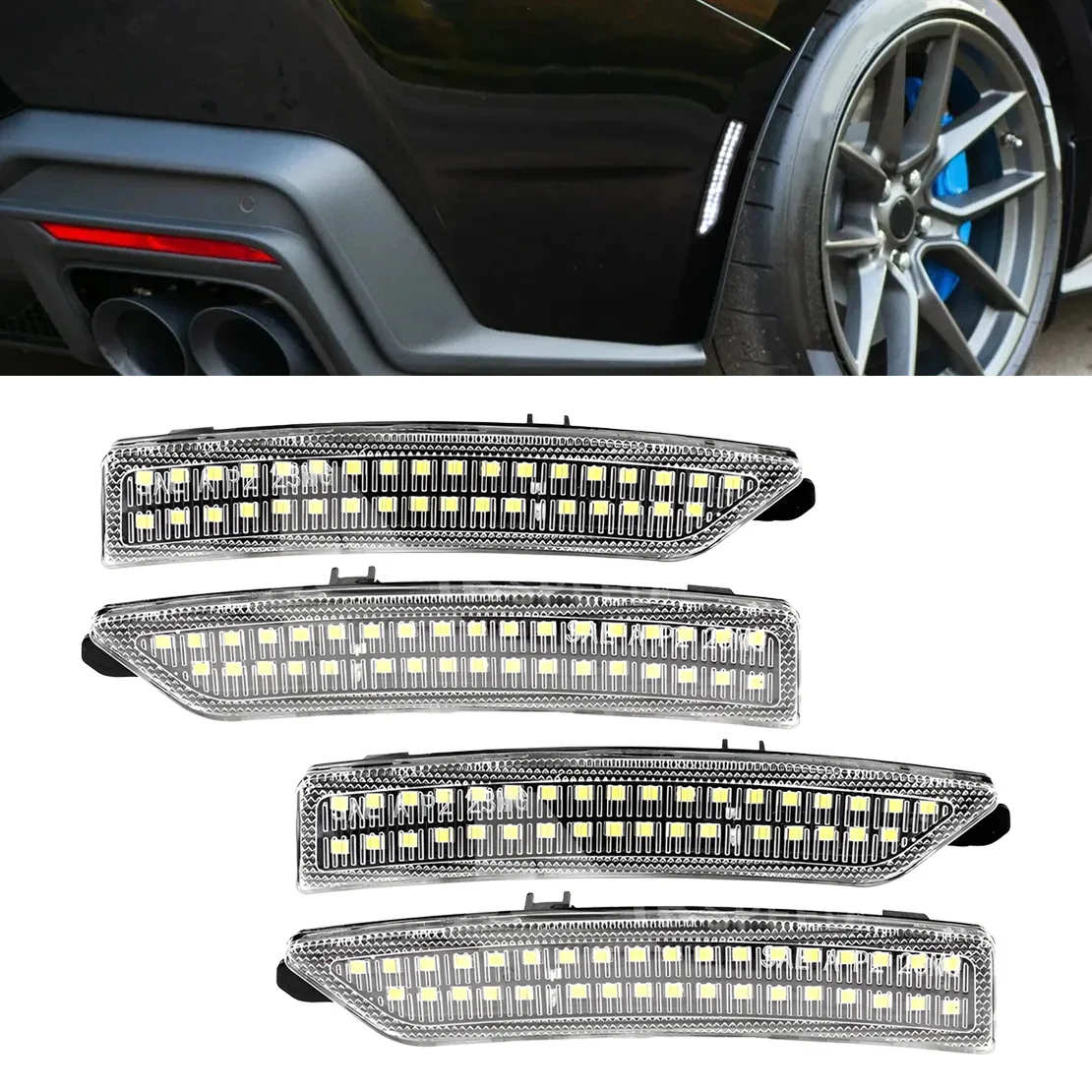 

2 Pair Clear Lens Front Rear White Fender Side Marker Turn Signal Light Lamp Fit for Ford Mustang 2024-2025 US Version