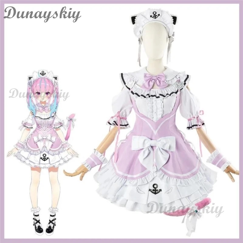 Virtual YouTuber Minato Aqua Cosplay Costume VTuber Hololive Wig Kitty Maid Dress Lolita Woman Sexy Lovely Kawaii Carnival Suit