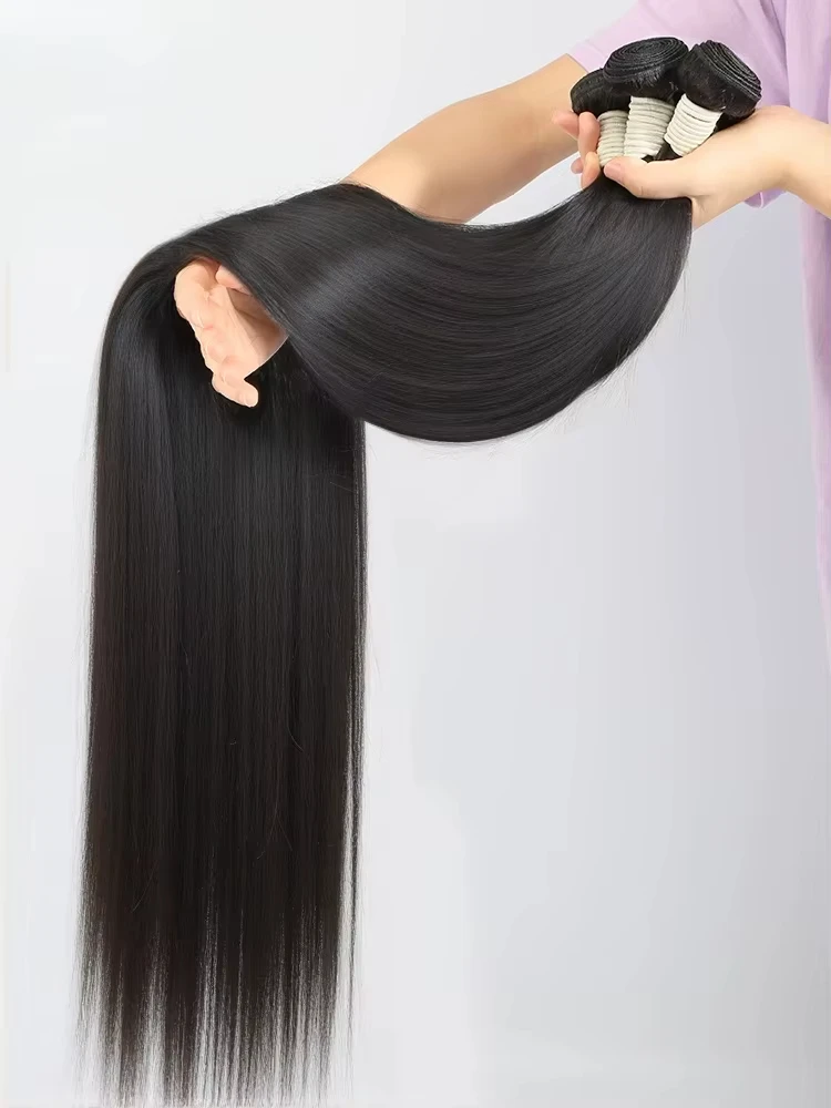 

Straight Human Hair Bundle 15A Brazilian Raw Remy Weave 30 32 Inches Bundles 100% Unprocessed Extension Natural Black For Women