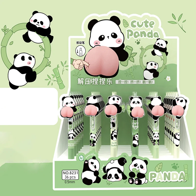 

2pcs 0.5mm Soft Butt Gel Pens Kawaii Cartoon Panda Neutral Pens for Writing Korean Stationery Press Pens Office School Supplies