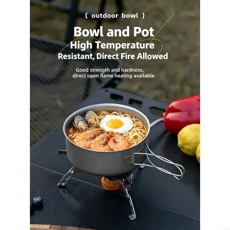 Metal Camping Bowl with Wire Handle, Outdoor Meal Bowl for Backpacking Stops, Trail Cooking, Camp Stove Heat and Camp 24BD
