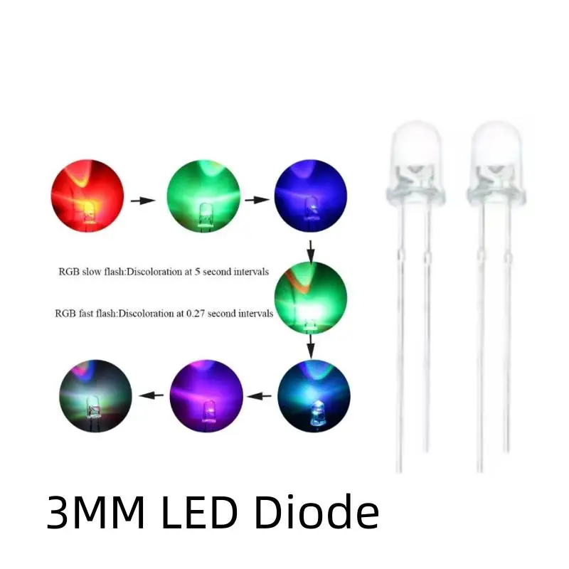SAMIROB 100PCS/LOT 3mm LED Diode Kit F3 Light Emitting Warm White Green Red Blue Yellow Orange Purple UV Pink LED DIY