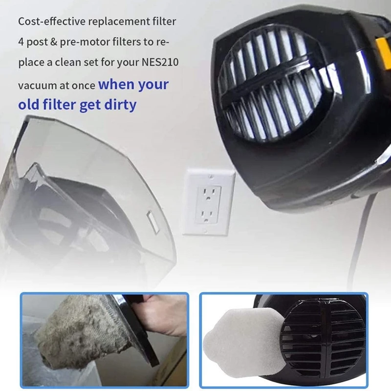 4 Set Replacement Filter For Eureka NES215A NES210 3-In-1 Stick Vacuums, Compare To Part N0101 & N0102