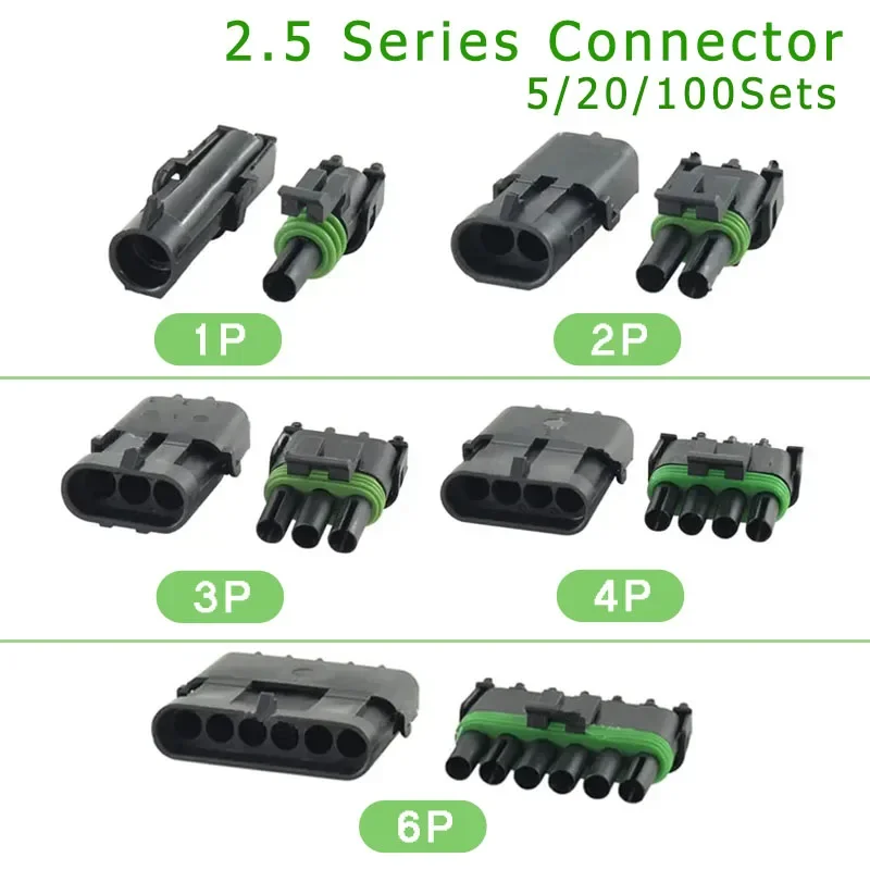 

5/20/100 Sets Delphi Automotive Connector 2.5 Series 1 2 3 4 6 Pin GM Electrical Female Male Weather Pack Automobile Socket Plug