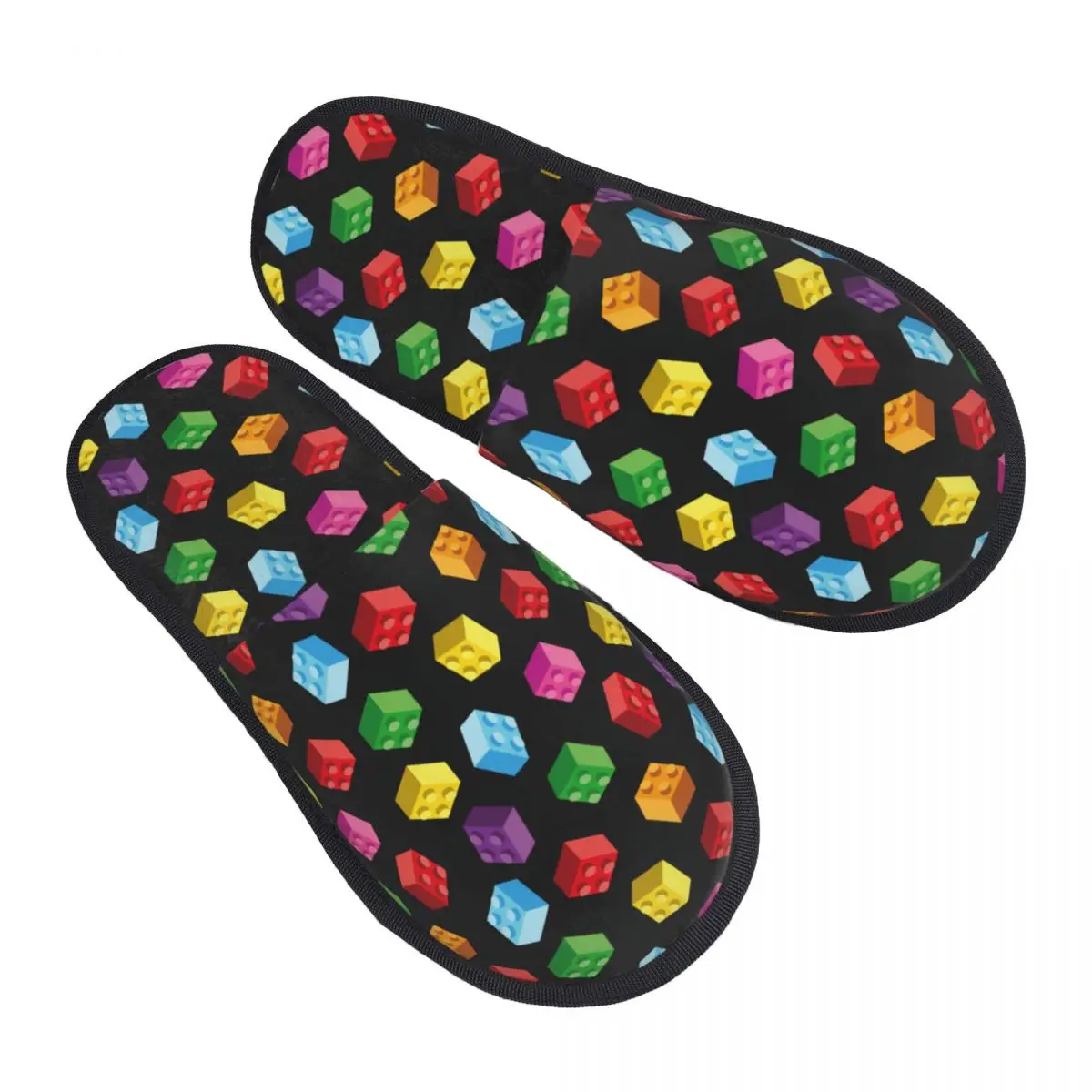 Building Blocks Pattern Soft Scuff Memory Foam Slippers Women Bedroom House Shoes