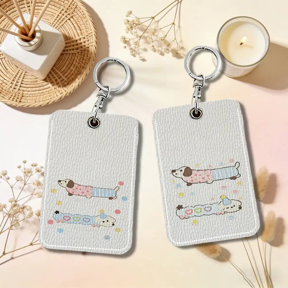 Sausage Puppy Keyring Leather Access Card Holder Keychain Community Proximity Card Protective Case
