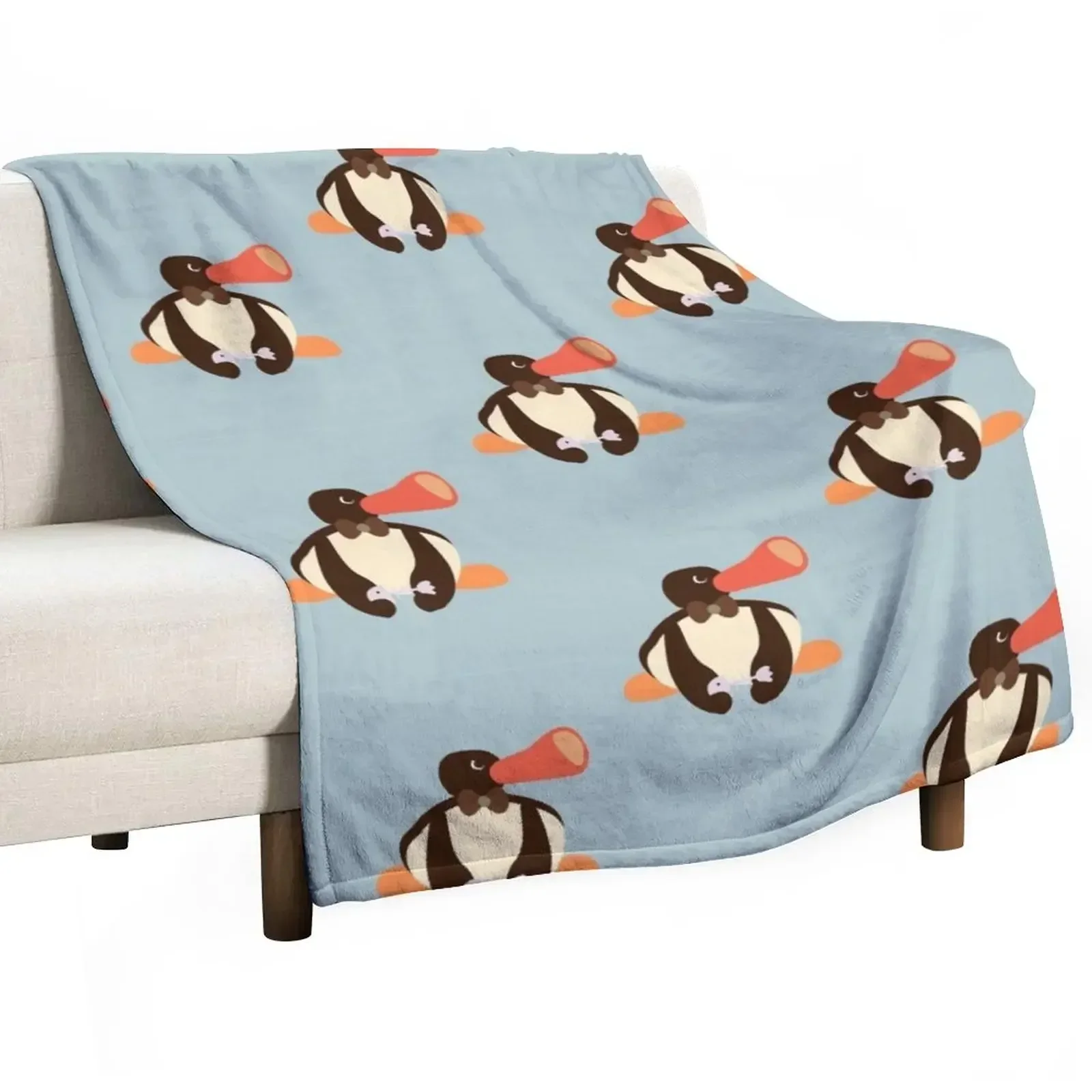 

angry pingu with fishbone and bowtie noot noot Throw Blanket bed plaid Bed covers Hairy Blankets