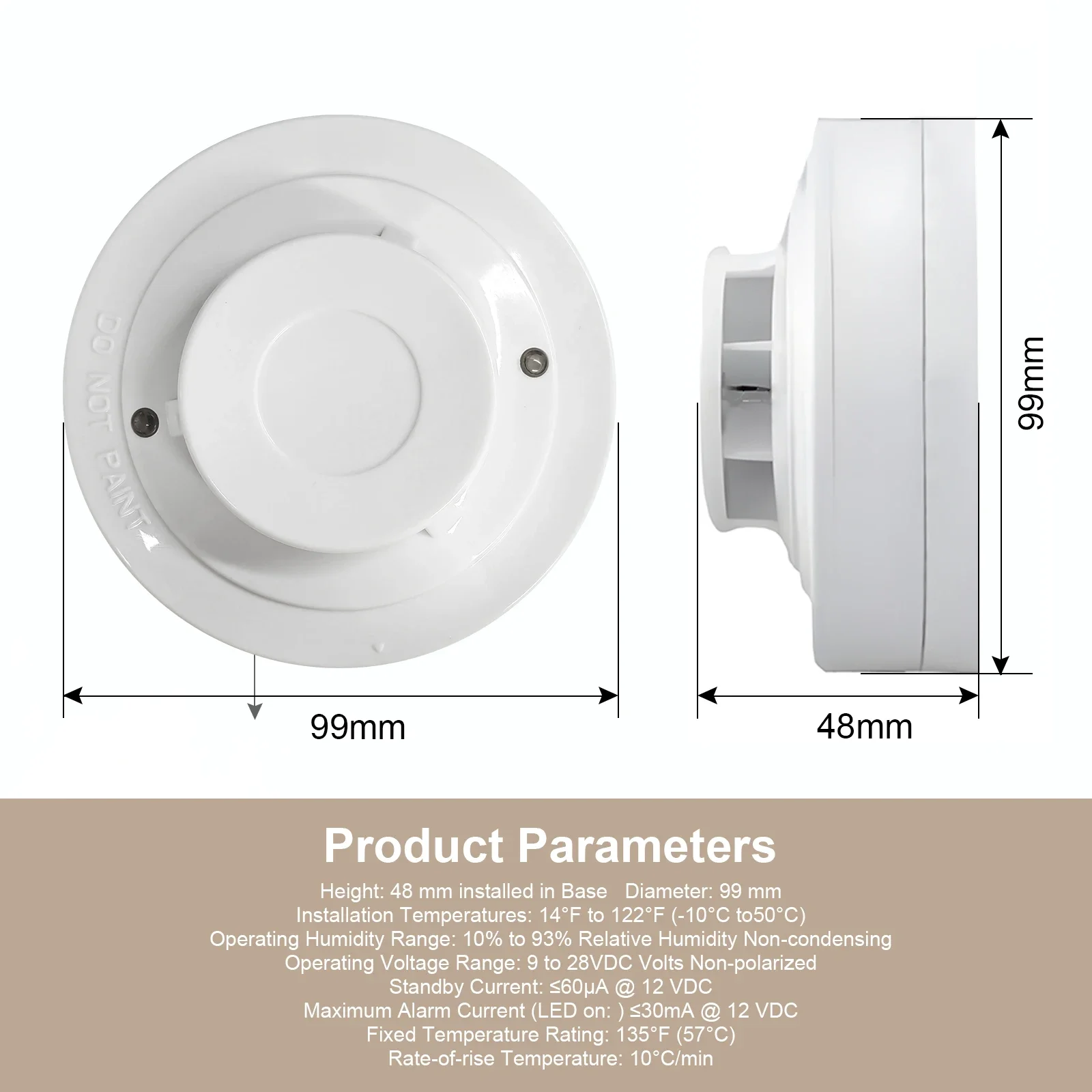 Detector de calor convencional Detector de temperatura con cable Sensor de alarma independiente para sistemas de alarma Gsm