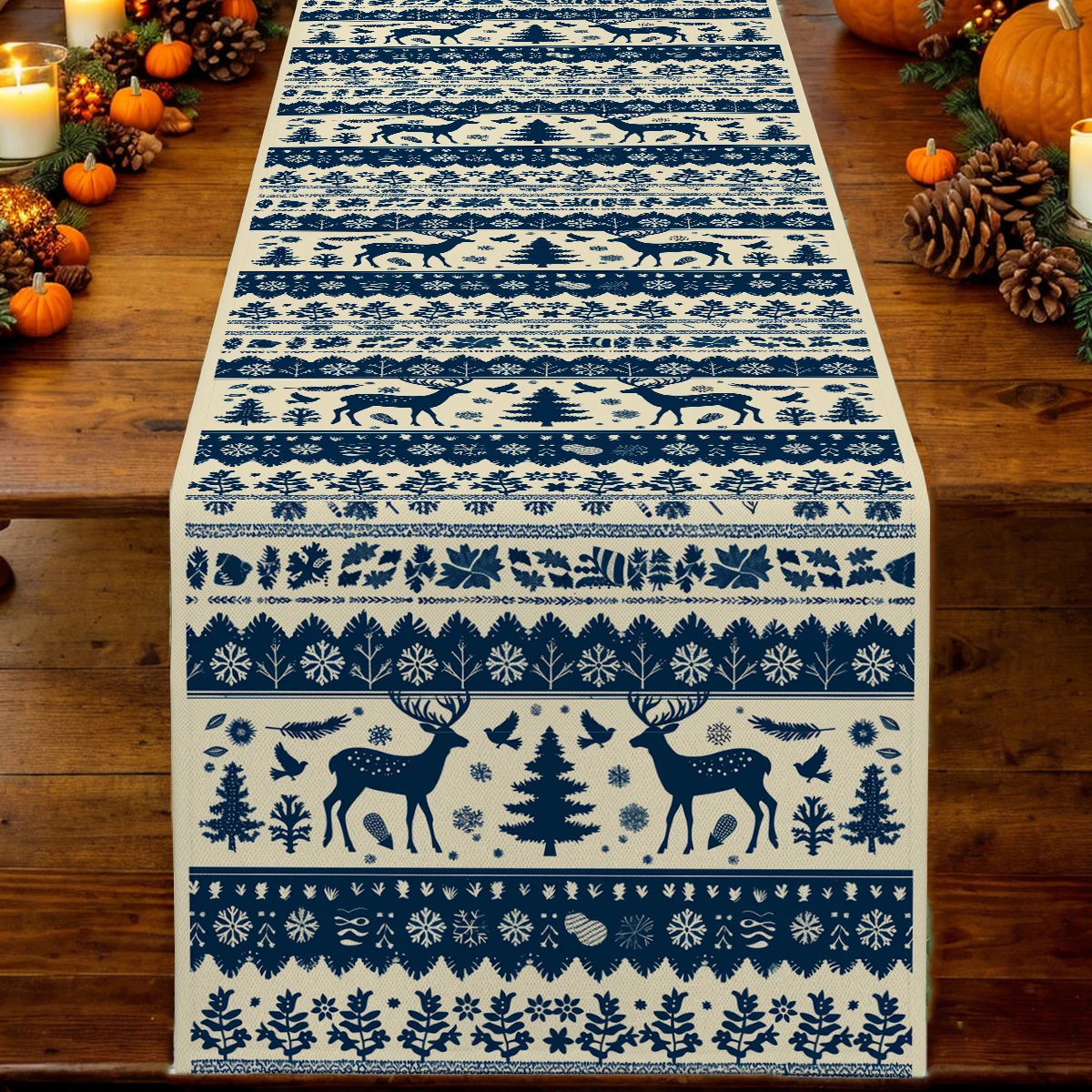 Christmas Silhouette Deer Snow Plant Table Runner Home Wedding Centerpieces Decoration Party Table Runners Dining Long Cloth