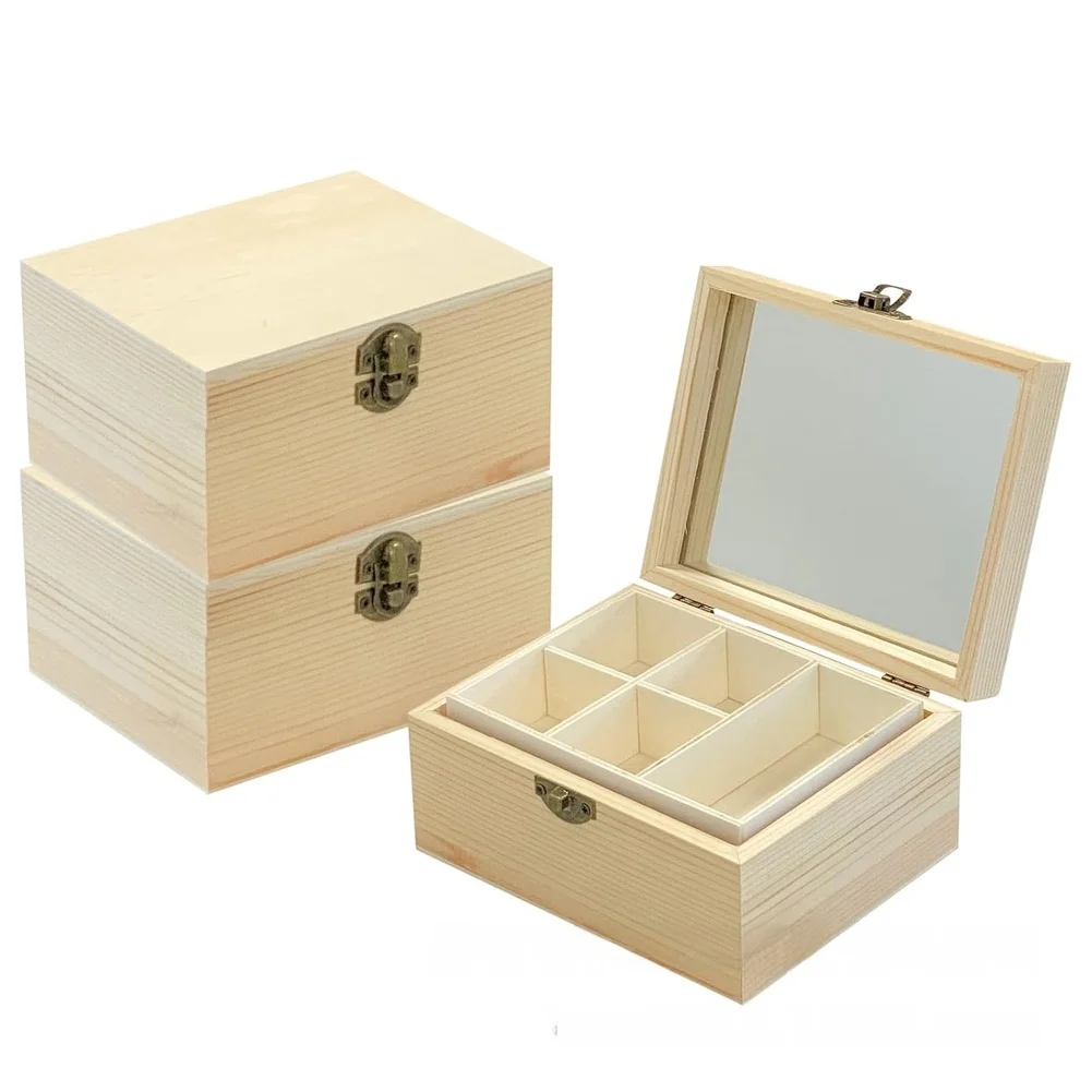 Dressing Table Pine Jewelry Box Makeup Organizer Compact Makeup Organizer With Mirror Jewelry Built-in Mirror Fits On Dresser
