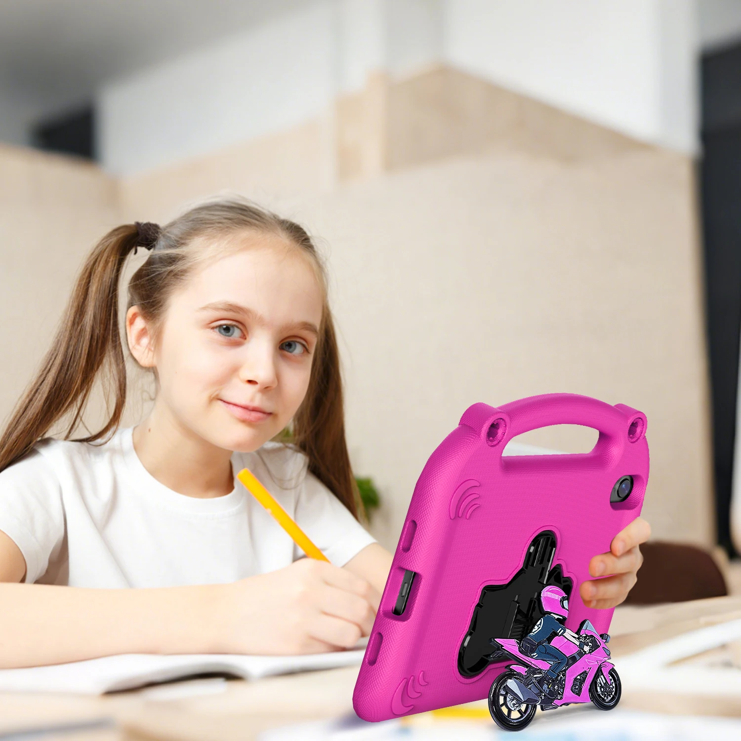 حافظة حماية للكمبيوتر اللوحي بحامل الدراجة النارية باللون الأحمر الوردي لجهاز iPad Pro 11 13 M4 iPad Air 11 13 M3 iPad11A16 2025 2024 mini7 iPad9/8/7th