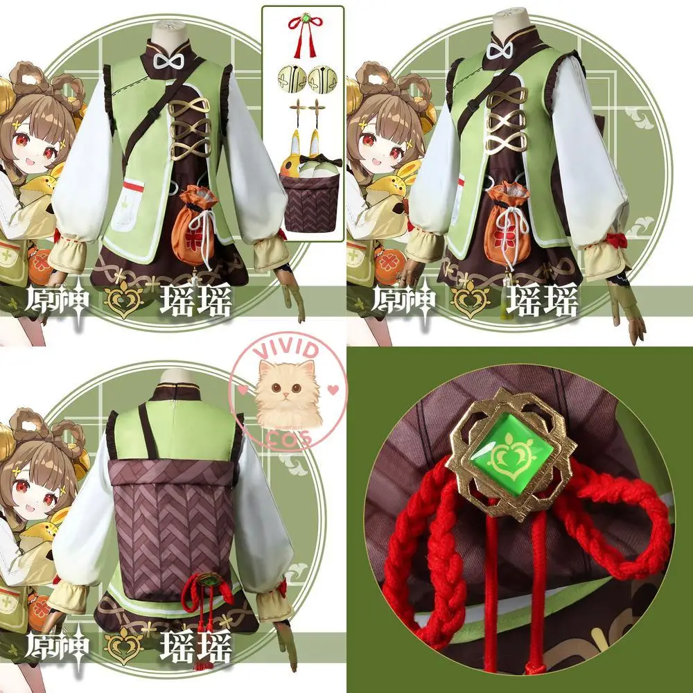 

Classic Popular Genshin Impact Cosplay Costume Anime Yaoyao Role Play Outfit for Adults and Kids Basket Wig Cosplay Halloween