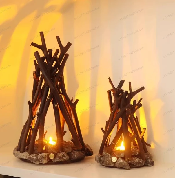 

Настольная лампа Bonfire из массива дерева и камня, персонализированная, декоративная, для создания атмосферы на барной стойке или рабочем столе