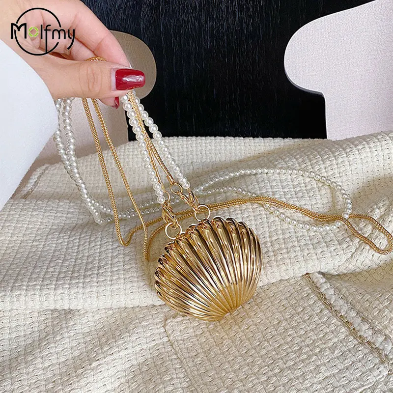 Summer Lipstick Bags for Women Fashion Pearl Mini Purse Designer Crossbody Bag High Quality Gold Shell Bag Designer Shoulder Bag