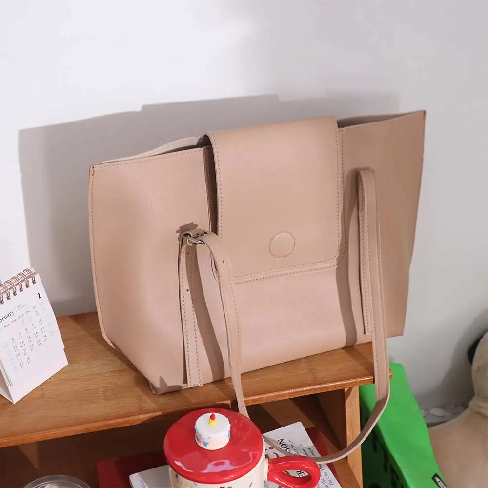

2pcs/set Versatile Women Tote Bags Large Capacity Hand-held Pu Leather Underarm Bag Solid color Simple Single Shoulder Bag