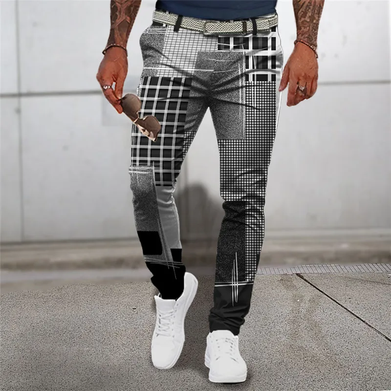 Men's Summer Straight Pants 3D Printed Fashion Plaid Pants Comfortable Casual Quick Drying Business Pants