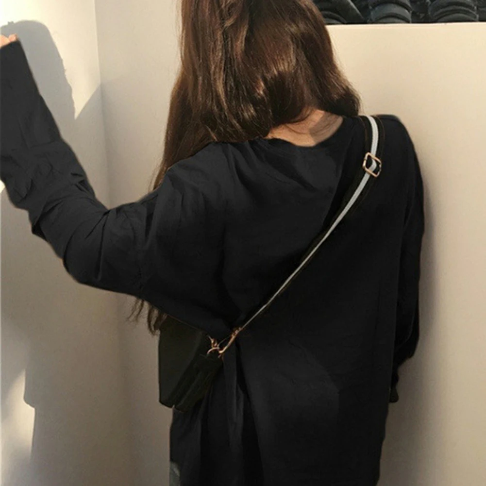 1PC Damskie damskie codzienne koszulki z długim rękawem w jednolitym kolorze Moda Casual Koreańskie topy z warstwą podstawową O-Neck