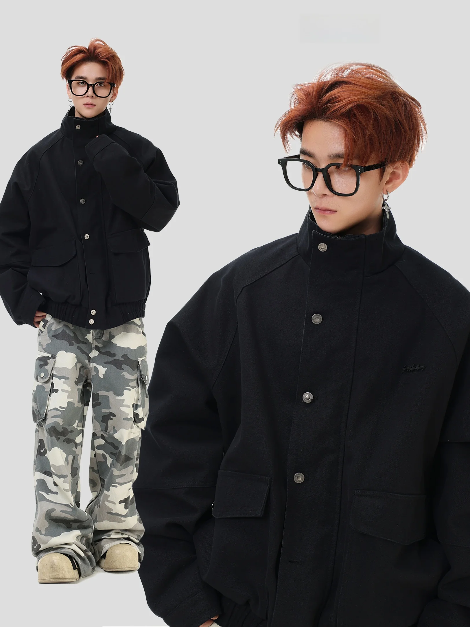 

Мужская весенняя верхняя одежда InsKR в американском ретро-стиле: свободная куртка с кожаным воротником, молодежный тренд, хлопок/полиэстер