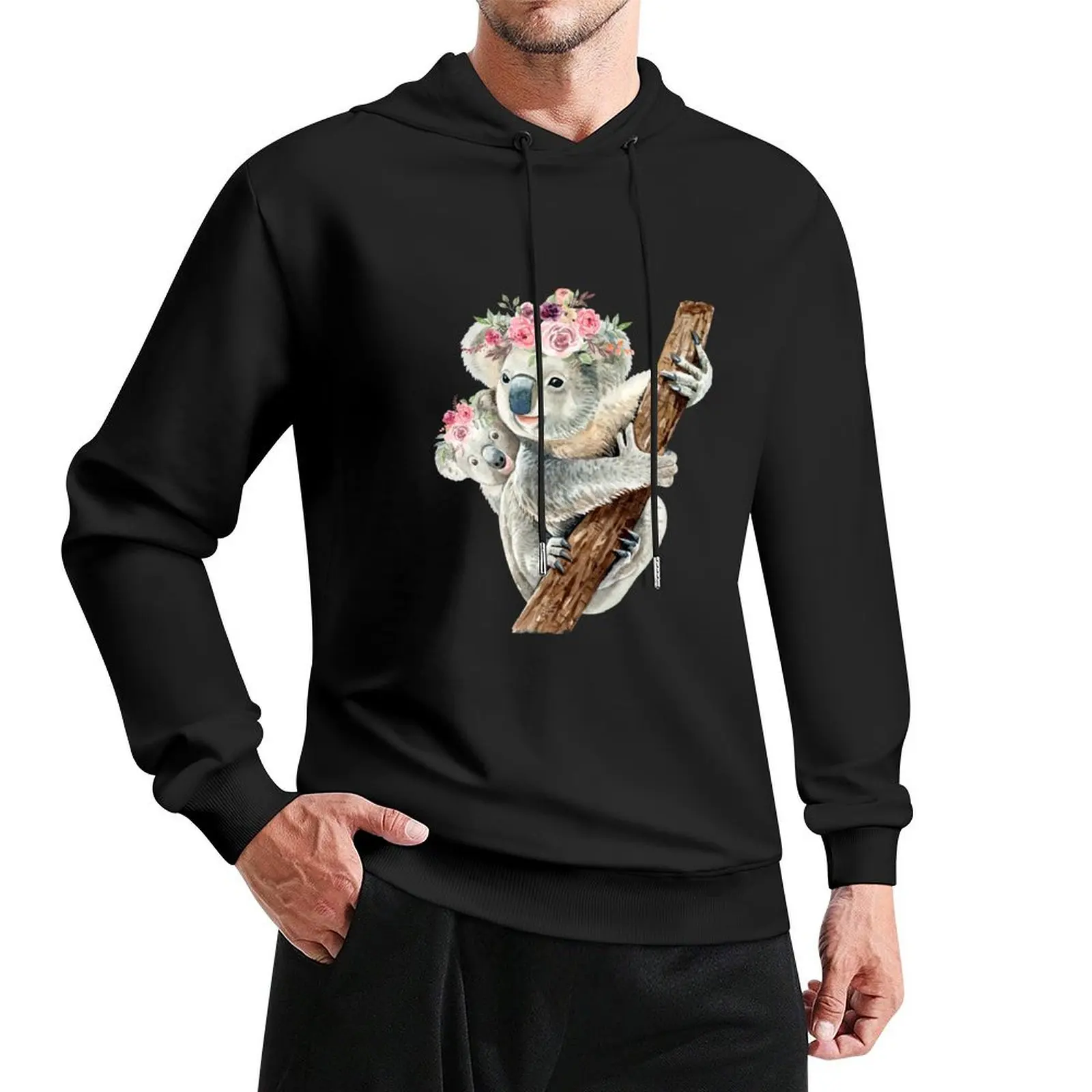 

Baby Koala Floral Watercolor Pullover Hoodie mens designer clothes aesthetic clothing man hoodie