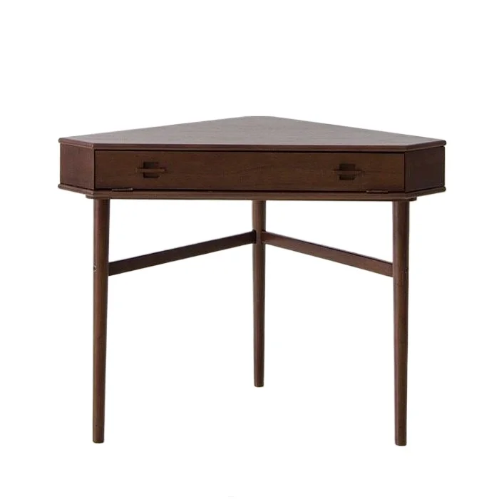 Retro Solid Cherry Wood Corner Desk L-Shaped Computer Desk for Study Room Walnut Color Corner Makeup Table Writing Desk
