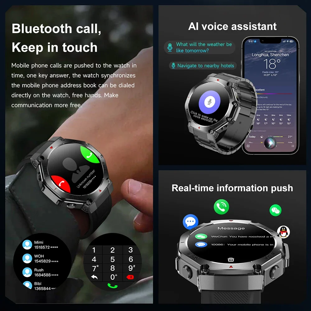 جديد العسكرية Smartwatch الرجال IP68 الرياضة في الهواء الطلق ساعة جهاز تعقب للياقة البدنية مراقبة الصحة BT دعوة مصباح ليد البوصلة ساعة ل Xiaomi