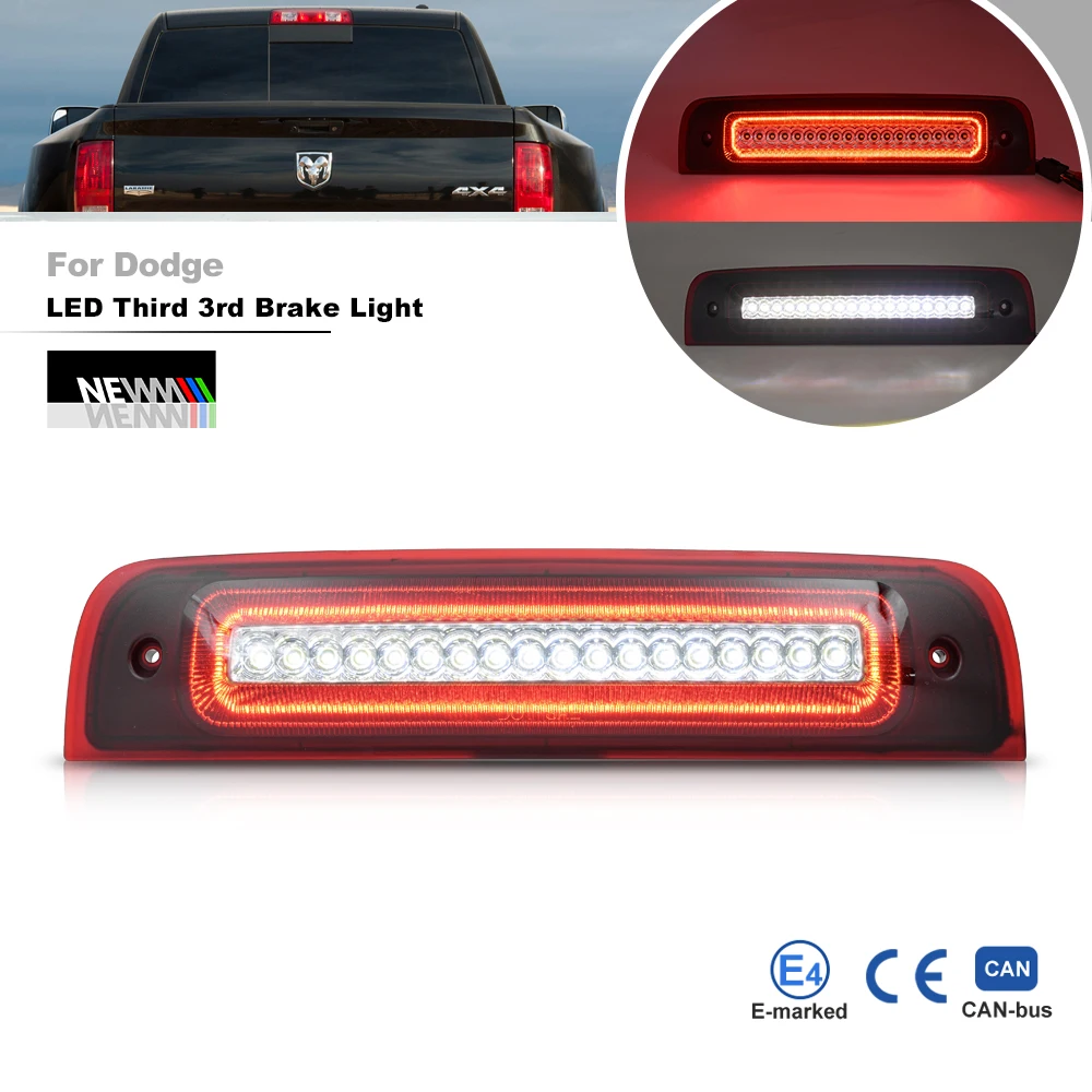 

For Dodge Ram 1500 2500 3500 4500 5500 2011-2018 Ram 1500 Classic 2019-2021 Led Strobe Third Brake Light White Cargo Roof Kit