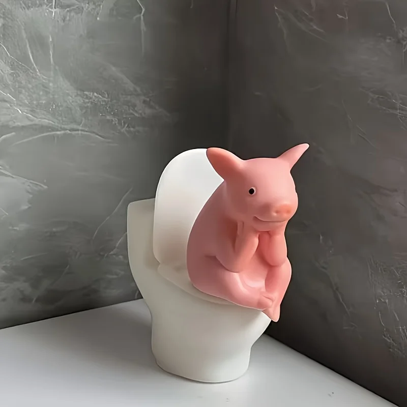Premium Cute Silly Pig Figurine on Toilet | Whimsical Bathroom Desk Decor, Plastic Material, Stress-Relief Exquisite Ornament