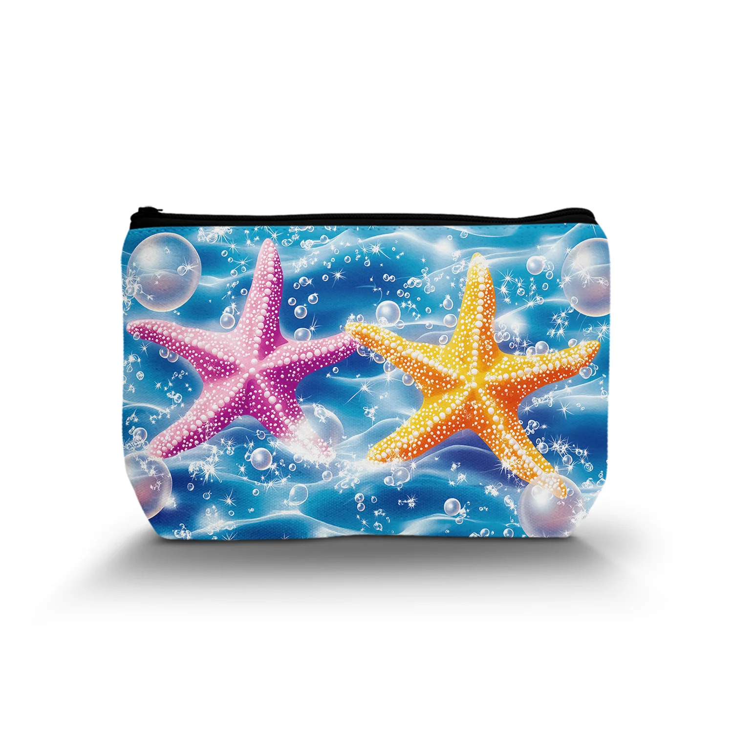 1Pc Beach Starfish Cosmetic Bag Coastal Blue Zipper Portable Cosmetic Bag Best Gift For Friends And Sisters And Teachers C