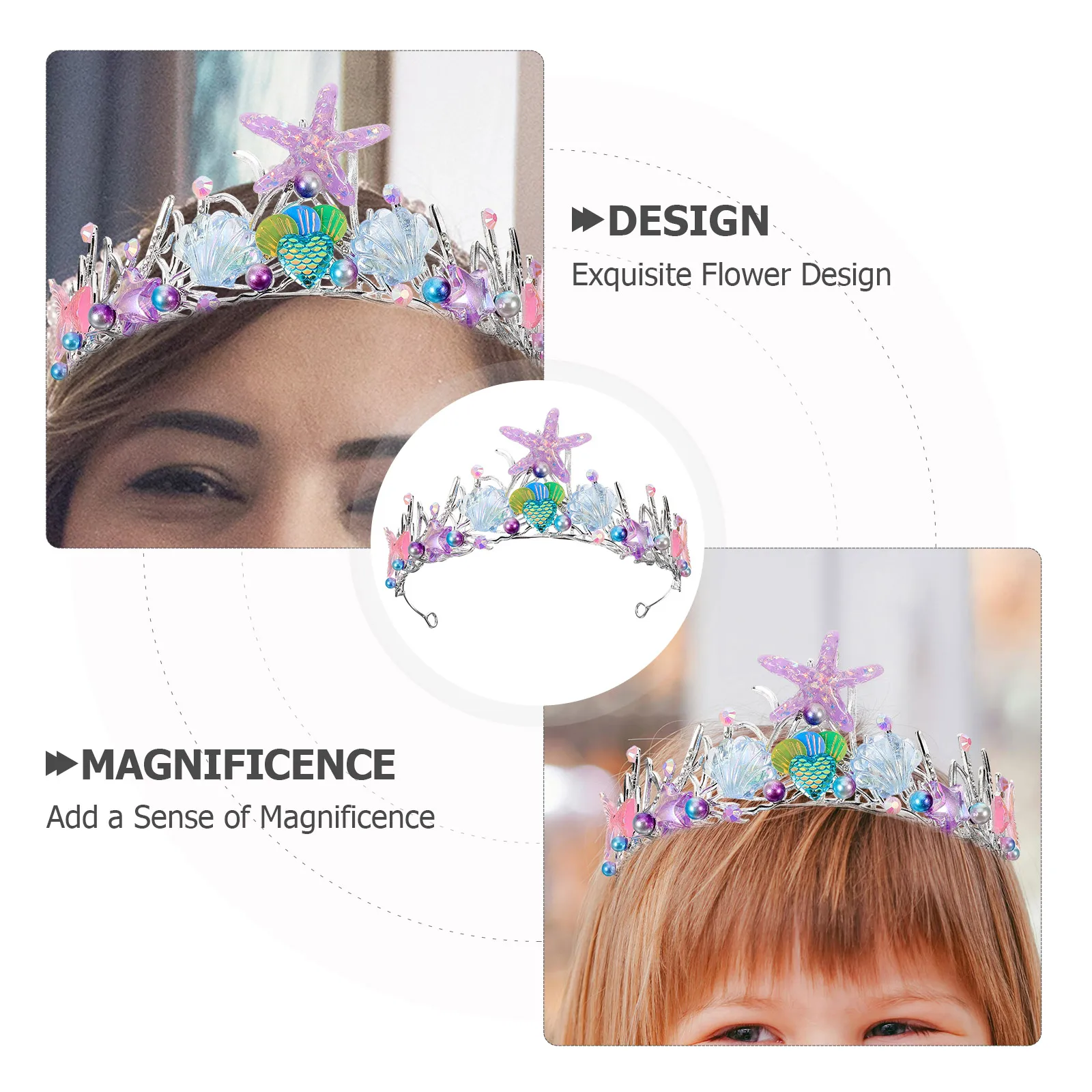 

Princess Performance Mermaid Crown Girls Hair Holiday Headbands Hoop Ocean Party Accessories Toddler Seashell Charm