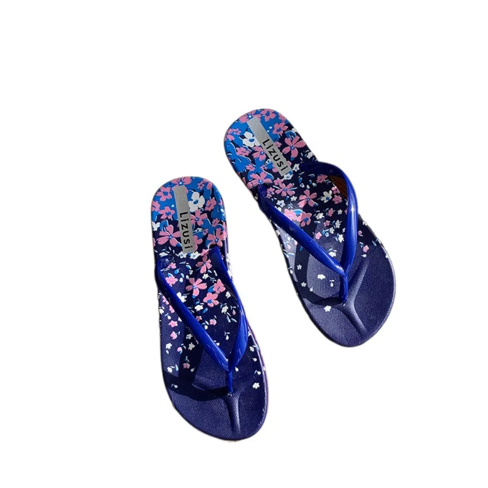 

All Match PVC Flower Flip Flops Soft Sole Sweet Beach Slippers for Women Beachwear Anti Slip Slides Sandals Summer