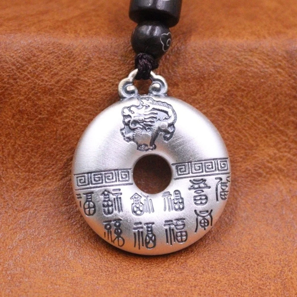 

Real Pure 999 Fine Silver Lucky Chinese Characters Happy Fu Pixiu Circle Pendant 21-22g