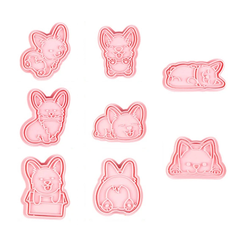 367A Plastic Cookie Cutters Japanese Corgi Dog Shape Biscuit Moulds Cute Animal Cookie Fondant Moulds 3D Press Baking Gadgets