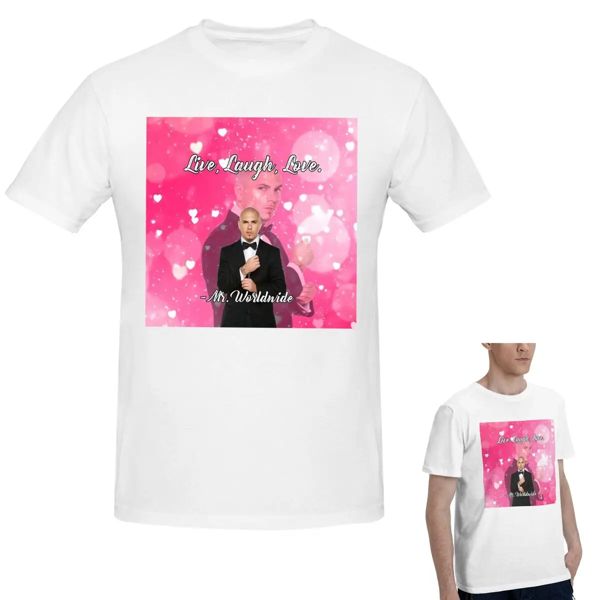 

100% Cotton Mr. Worldwide Says To Live Laugh Love Pink T-Shirt Men's Funny Oversized T Shirt Men O-Neck Summer Shirts Tops S-6XL