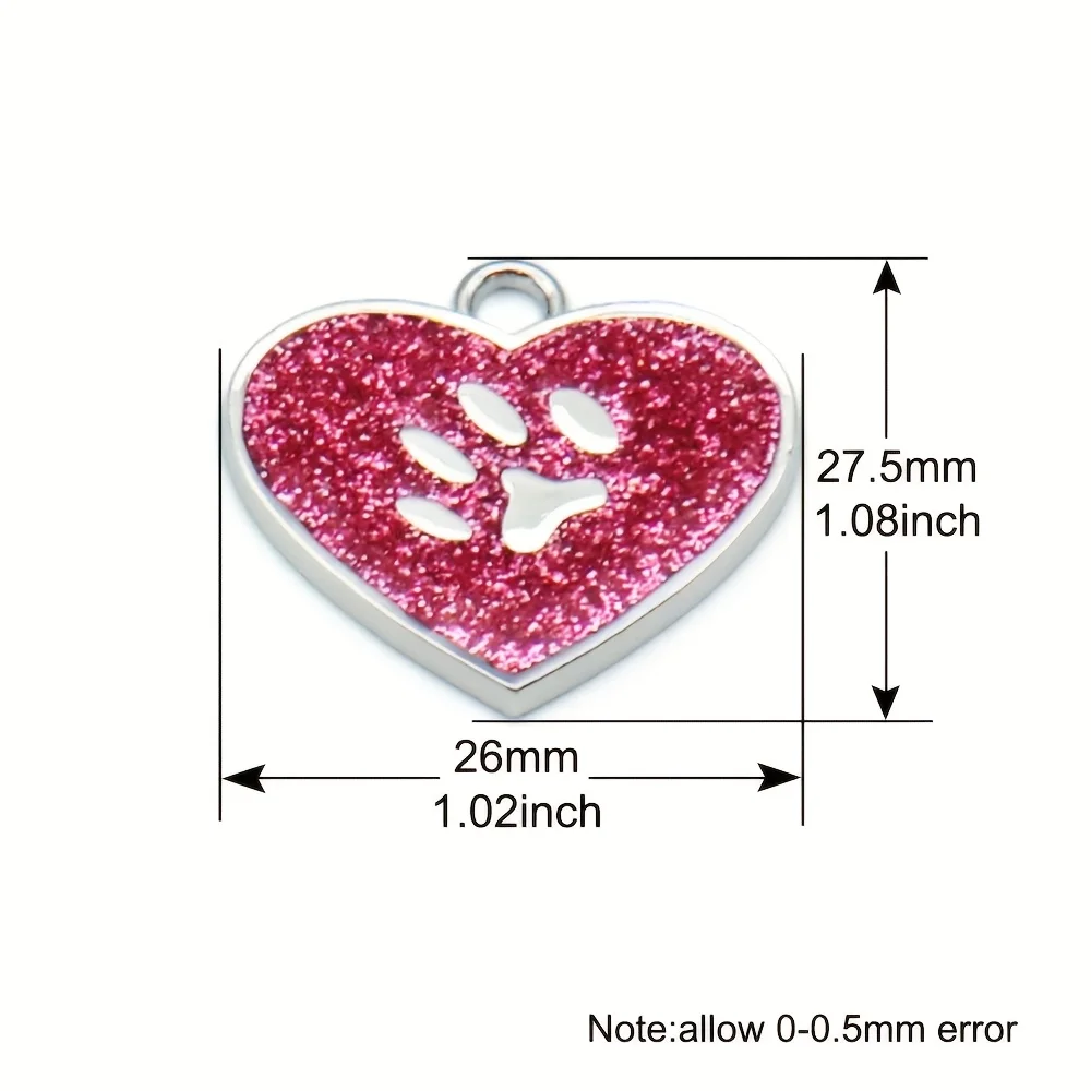 7 قطع من علامات تعريف الحيوانات الأليفة على شكل قلب من سبائك الزنك مع طباعة مخالب لامعة - لوحات أسماء ملونة لطيفة على شكل كلب قطة، قابلة للغسل في الغسالة