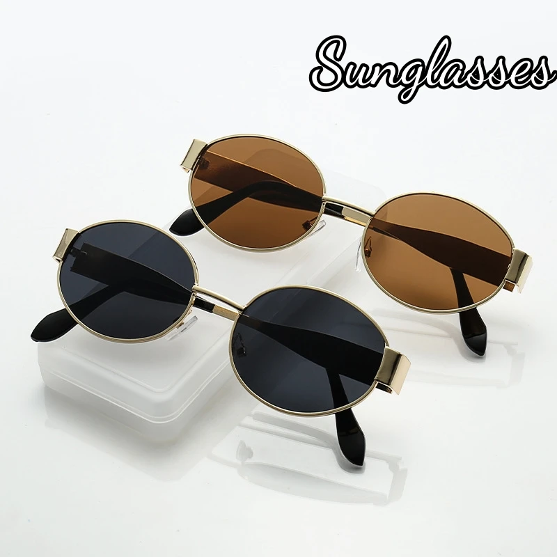 

Vintage New Oval Frame Metal Sunglasses for Women Retro Steampunk Cat Eye Sunglasses Ladies Classic UV400 Sunscreen Eyewear