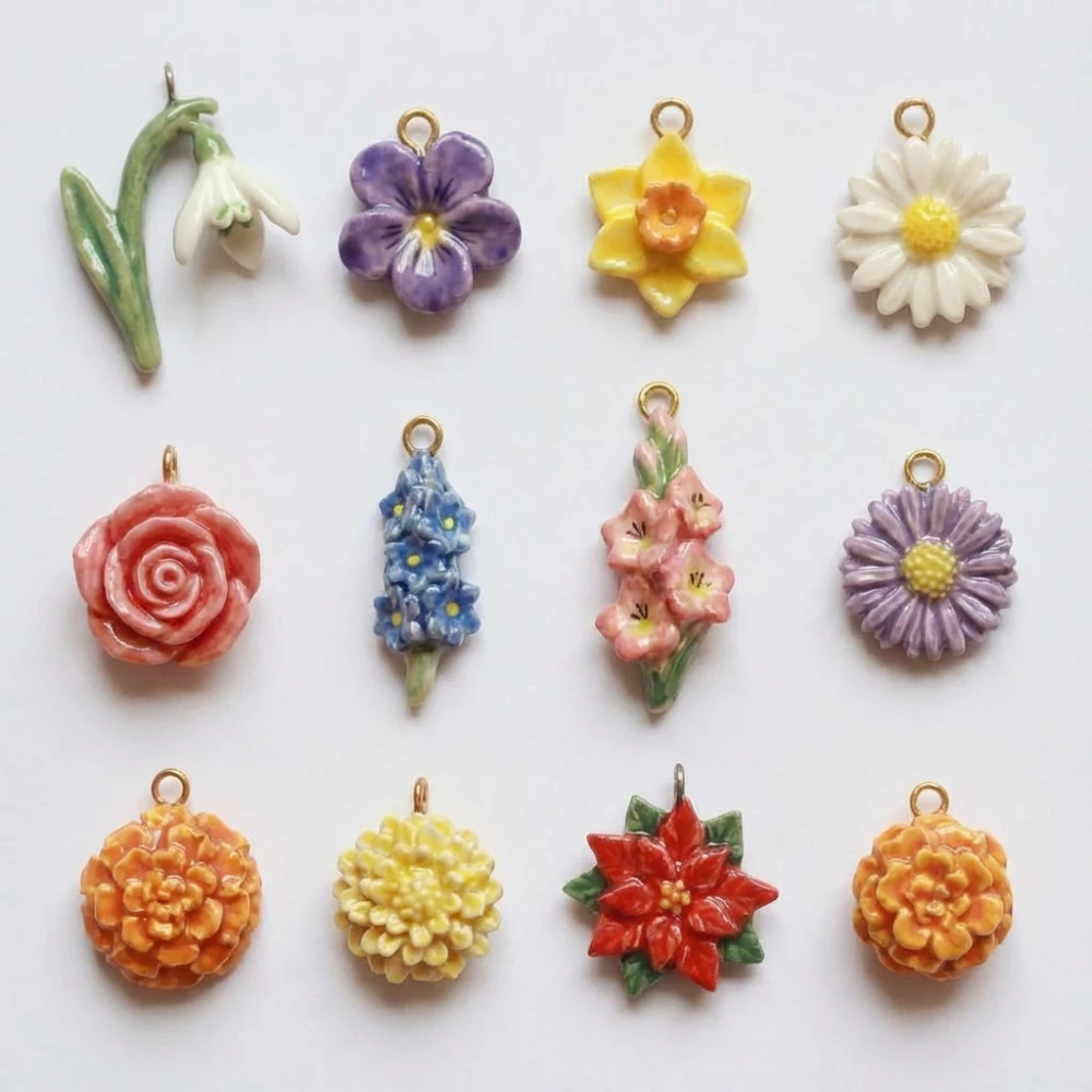 Modische Neue Trendige Frische Pastoral-Stil Bunte Pflanzen- und Blumen-DIY-Anhänger Charms für Schmuckherstellung – Detail 5