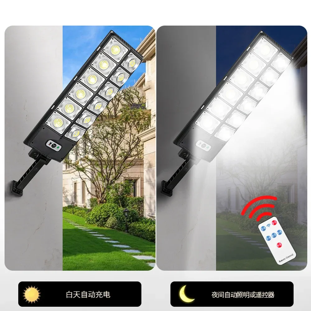 Imagem -02 - Luz Solar Mais Poderosa do Mundo Sensor de Movimento ao ar Livre à Prova Dágua Luzes de Parede Led Iluminação de Jardim Luz Solar Lâmpada de Rua de Alumínio