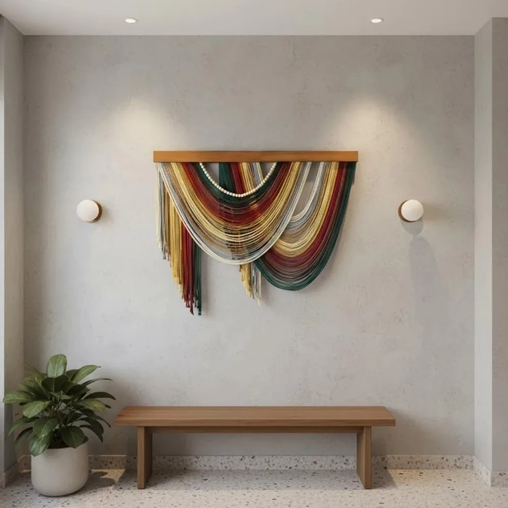 Wooden Bohemian Wall Decor Wall Art Hand-Woven Macrame Wall Hanging Aesthetic Cozy Handmade Handmade Tassel Tapestry Nursery